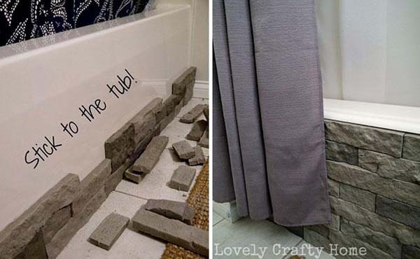 Cover a normal bathtub with imitation stone siding.