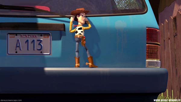 The plate on Andys moms car in Toy Story.