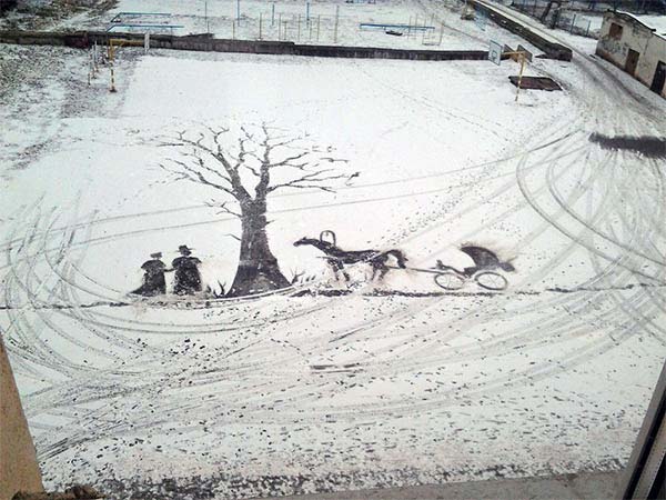 His primary job is to keep the grounds clean, but he cant resist expressing his creativity.