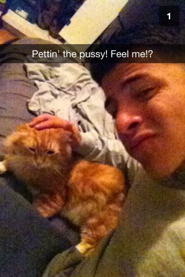 snapchat photo caption - Pettin' the pussy! Feel me!?