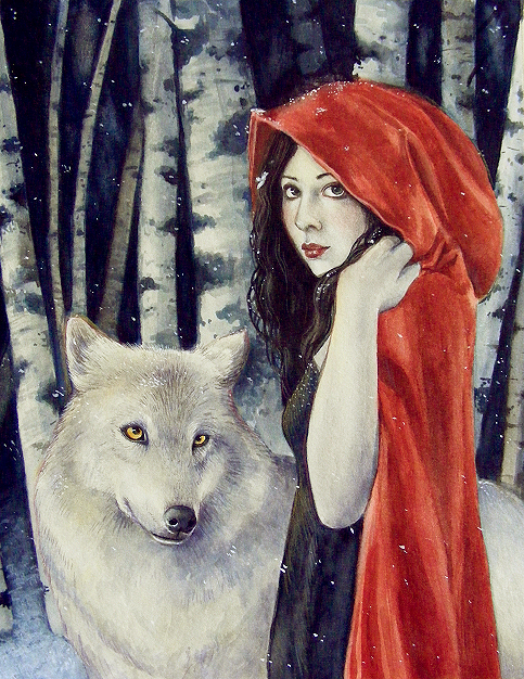 The version of this tale that most of us are familiar with ends with Riding Hood being saved by the woodsman who kills the wicked wolf. But in fact, the original French version by Charles Perrault of the tale was not quite so nice. In this version, the little girl is a well bred young lady who is given false instructions by the wolf when she asks the way to her grandmothers. Foolishly riding hood takes the advice of the wolf and ends up being eaten. And here the story ends. There is no woodsman no grandmother just a fat wolf and a dead Red Riding Hood. The moral to this story is to not take advice from strangers.