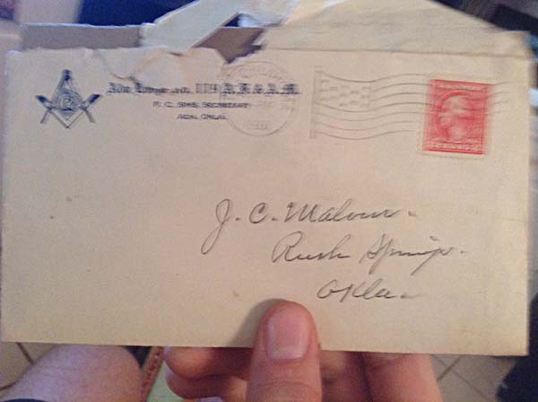 Many letters were about farming, as he was a farmer in New Mexico and Oklahoma. However this symbol on the envelope looked familiar