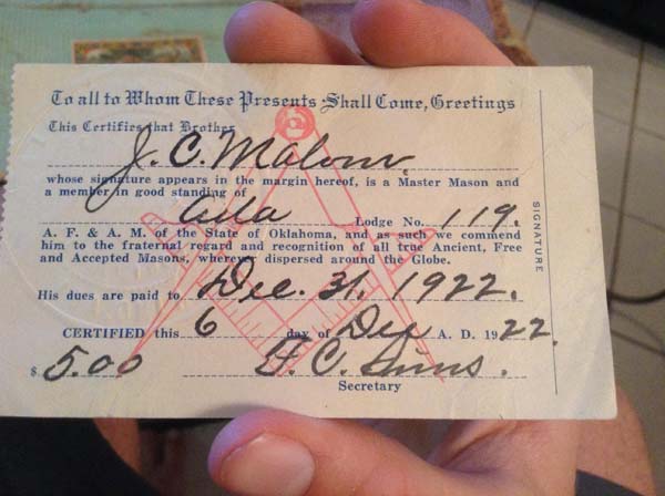 This was his official masonry card.