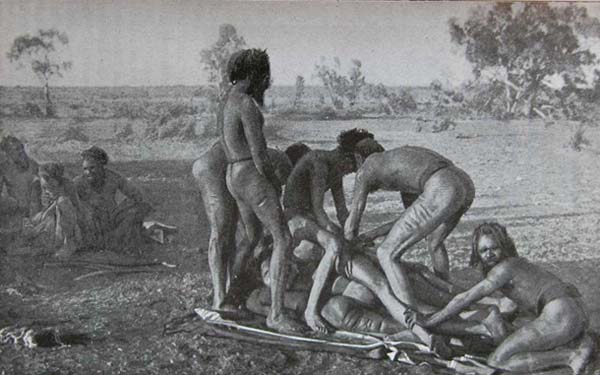 Mardudjara circumcision: When young Mardudjara aborigines enter manhood, they are taken to a secluded place. An elder sits on their chest and another will slice their foreskin. Then, he must swallow it without chewing. Then, there is more genital disfigurement welcome to manhood.