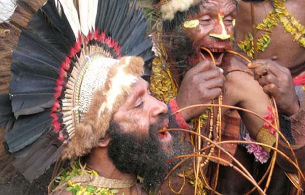 Matausa cleansing: The Matausa tribe cleanse their boys of impurity and help them gain the vitality a warrior needs by sticking two wooden canes down their throats until they vomit. Then, reeds are forced up their nostrils and their tongues are stabbed until their blood has been sufficiently purified.