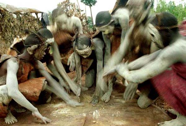 The Ogiek roar: After being circumcised, the young boys and girls of the Okiek tribe in Kenya are secluded from the adults. Then, they paint themselves using clay, are haunted by a mythical beast and they become adults when they can replicate the roar themselves.