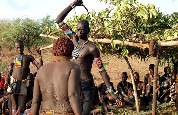 Fula whip match: Young Fula boys must trade whip blows with another boy from a different tribe in order to become a man. The boys must not show signs of fear and the crowd decide who is bravest, and the man.