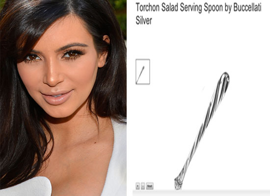 For her ill-fated wedding to Kris Humphries in 2011, Kim Kardashian registered for dozens of insanely expensive items at Geary's in Beverly Hills, including crystal vases, platinum plates and gold napkin rings. But the craziest to us is a set of Torchon Salad Serving Spoons by Buccellati. The price for each of these spoons? 880 dollars.