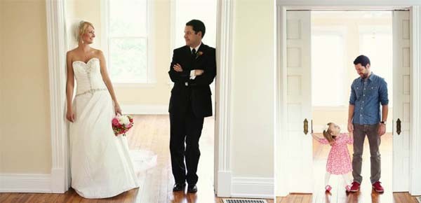Ben and Ali took their wedding photos in their home they bought and fixed up together.
