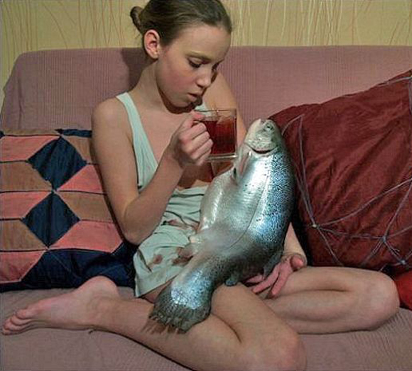 russian girl with fish