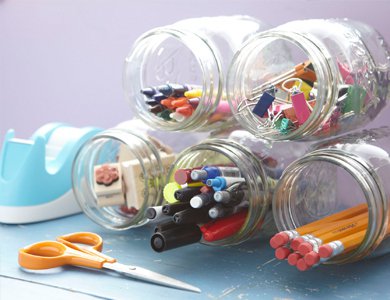 Glue jars together to create an office supply organizer.