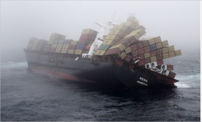 Terrible shipping accident caused by global warming. There are no reports of container ships tipping over before 1900. Proof that climate change is making the oceans dangerous.