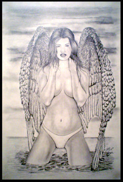 SEXY ANGEL 10X14 DRAWING ON POSTER BOARD BY ELMER WAYNE HENLEY