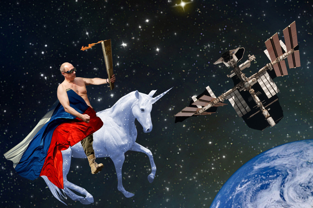 there is nothing gay about shirtless Putin in space riding a unicorn, it's just a show of virility