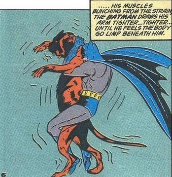 out of context comic book panels - .... His Muscles Bunching From The Strain The Batman Draws His Arm Tighter... Tighter... Until He Feels The Body Go Limp Beneath Him.