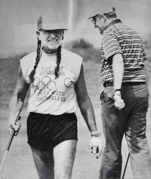 Willie Nelson at a golf course, 1984.