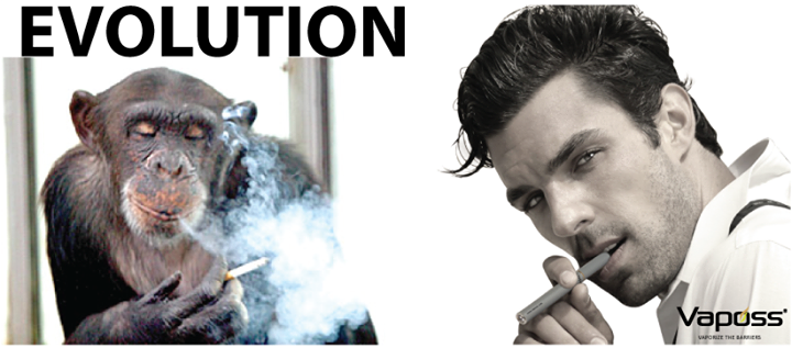 Evolution: Monkey cigarette smoker, modern e-cigarette vaper. Which one are you?