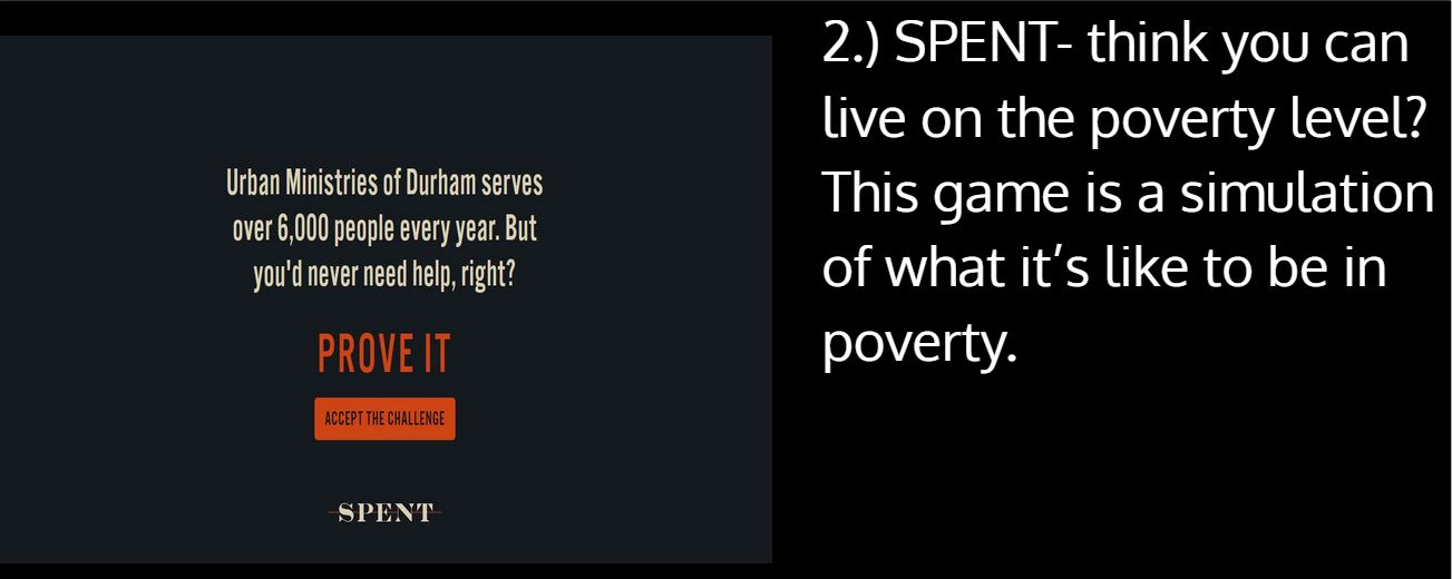 teleprompter software - Urban Ministries of Durham serves over 6,000 people every year. But you'd never need help, right? 2. Spent think you can live on the poverty level? This game is a simulation of what it's to be in poverty. Prove It Accept The Challe