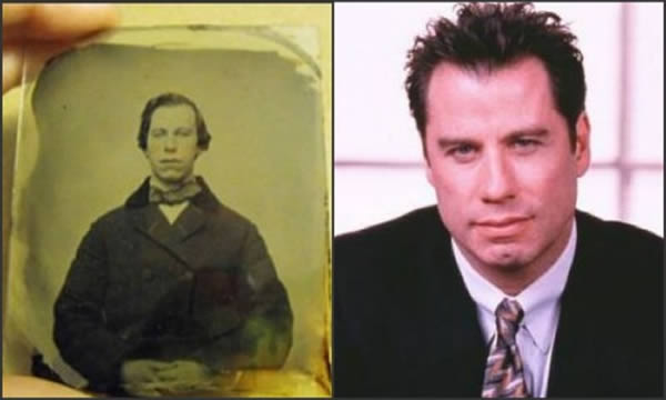 John Travolta, who is a member of the Church of Scientology and believes in reincarnation, "appears" in an antique photo discovered by a collector in Ontario, Canada. The picture was taken 150 years ago, and it is on sale on eBay
