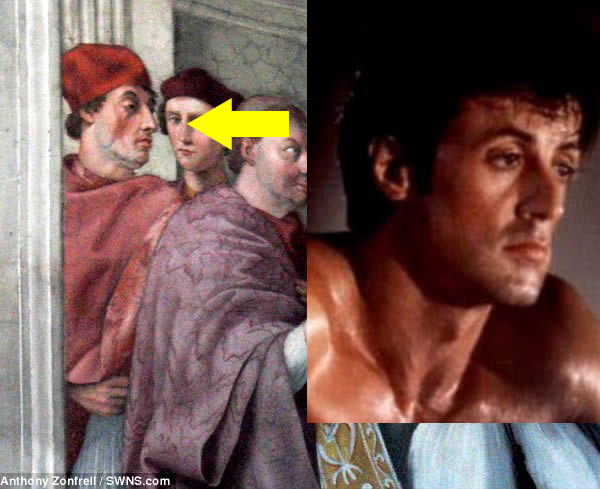 Pope Gregory IX in a fresco by Raphael & Rocky.  One famously got bashed around the boxing ring, and the other was more used to having the ring on his finger kissed, but they look like identical twins, or it could it be...