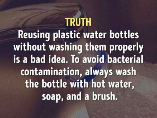 ministerio de salud chile - Truth Reusing plastic water bottles without washing them properly is a bad idea. To avoid bacterial contamination, always wash the bottle with hot water, soap, and a brush.