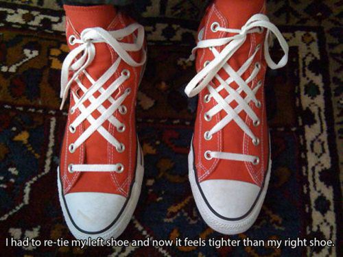shoelace patterns converse - Thad to retie my left shoe and now it feels tighter than my right shoe.
