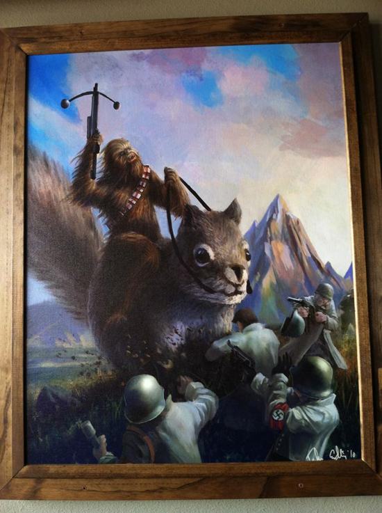 artchewbacca riding a squirrel fighting nazis - A tla