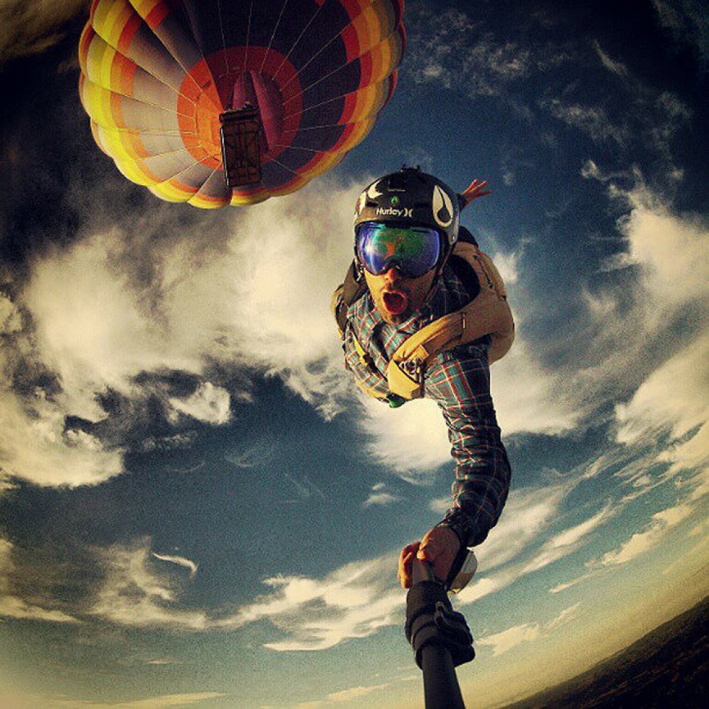 Jumping out of a perfectly good hot air balloon is crazy, taking a selfie whilst doing it is insane.