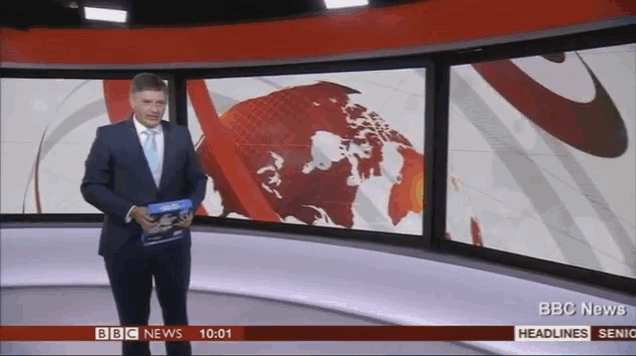 This BBC news reporter who picked up a ream of paper instead of an iPad.