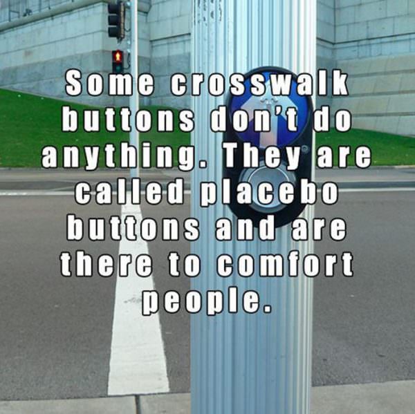 random trivia - Some crosswalk buttons don't do anything. They are called placebo buttons and are there to comfort people.