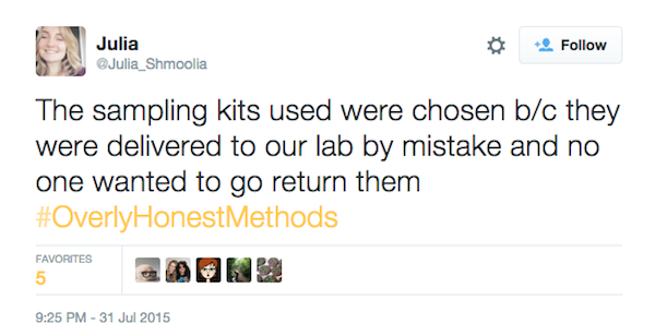 organization - Julia The sampling kits used were chosen bc they were delivered to our lab by mistake and no one wanted to go return them Favorites 2 3