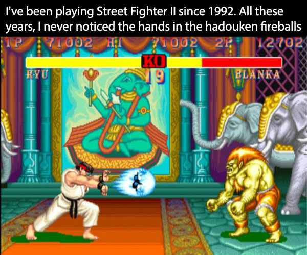 I've been playing Street Fighter Ii since 1992. All these years, I never noticed the hands in the hadouken fireballs PAY1002 HI71002 272 12702 Ko Lanka Foto