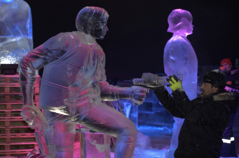 This is one of dozens of Star Wars characters featured at the annual ice sculpture festival in Liege, Belgium.