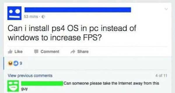 Someone asking about if he can install ps4 in PC instead of windows to increase FPS