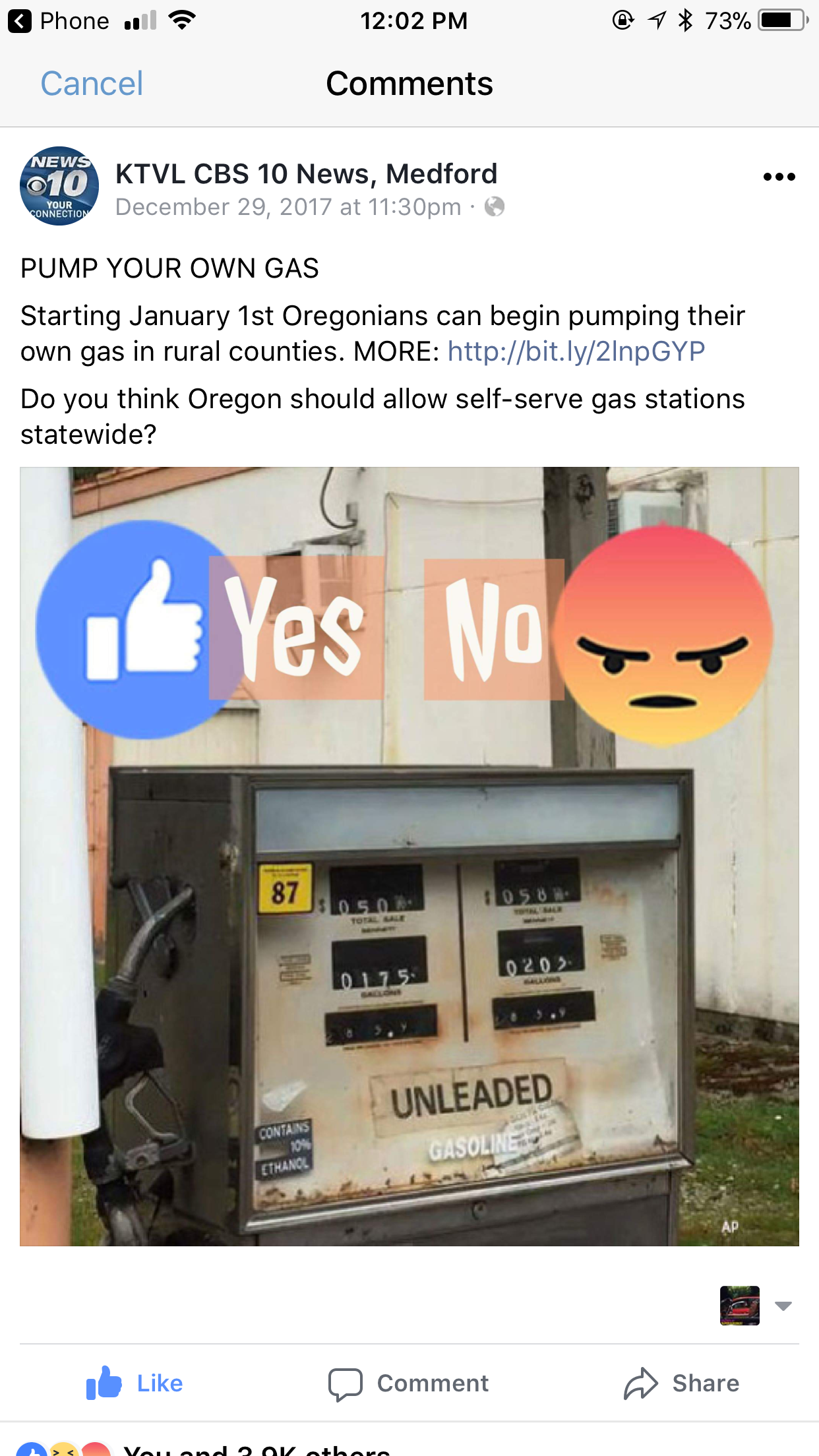 Oregon passed a gas pumping law that would require customers to pump their own gas.  A local CBS station held a poll for people to voice their opinions and concerns.  Here are some of the best responses: