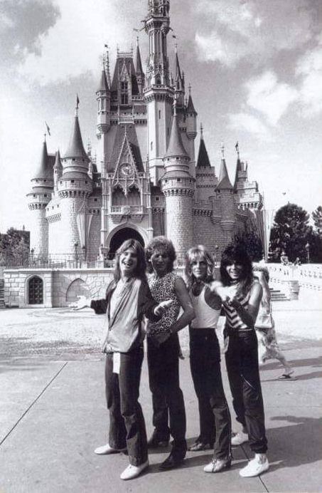 Blizzard of Ozz at Disney World, 1981. Ozzy Osbourne, Tommy Aldridge, Randy Rhodes and Rudy Sarzo.