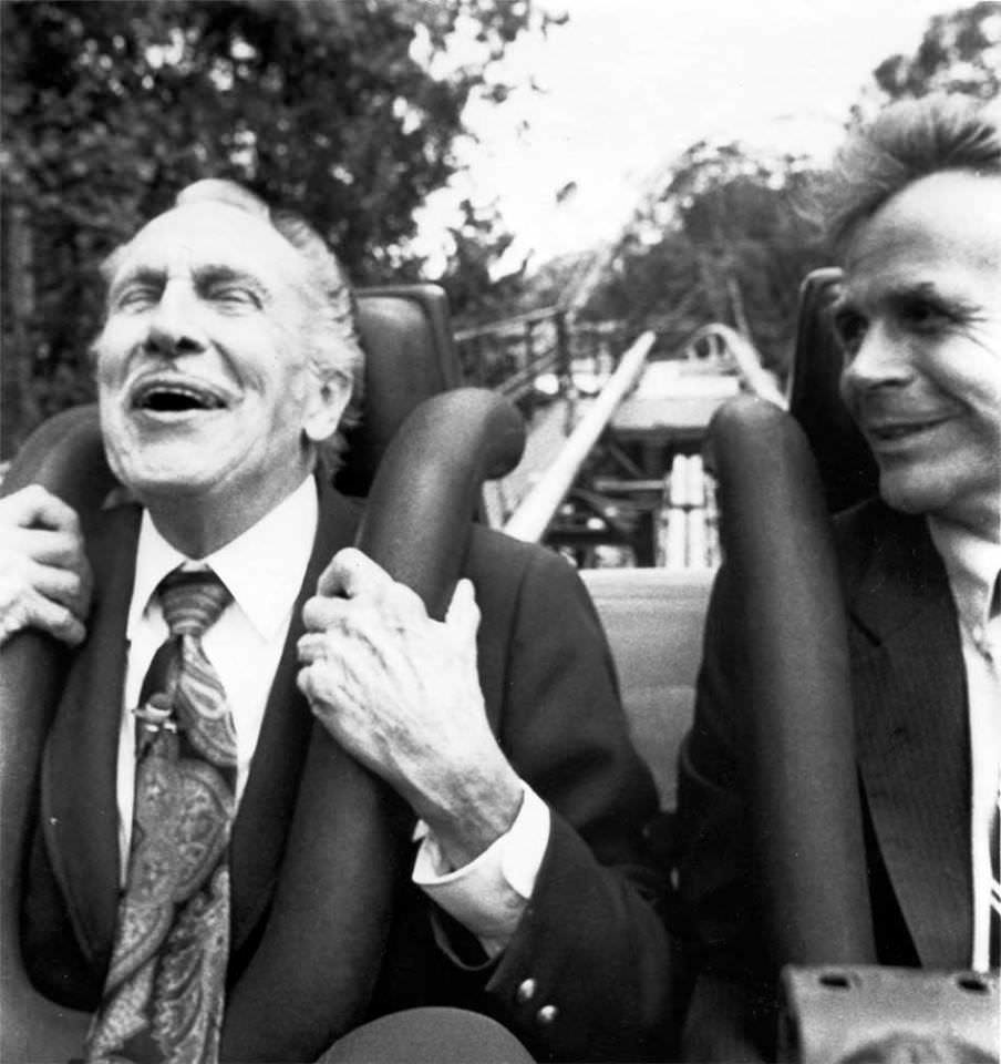 Vincent Price and Michael Cross at Busch Gardens Williamsburg, 1984. Love seeing him smile.