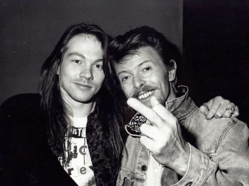 Axl Rose and mustachioed David Bowie.