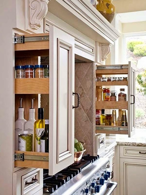 Use slide-out drawers in the home for spices and pantry items.