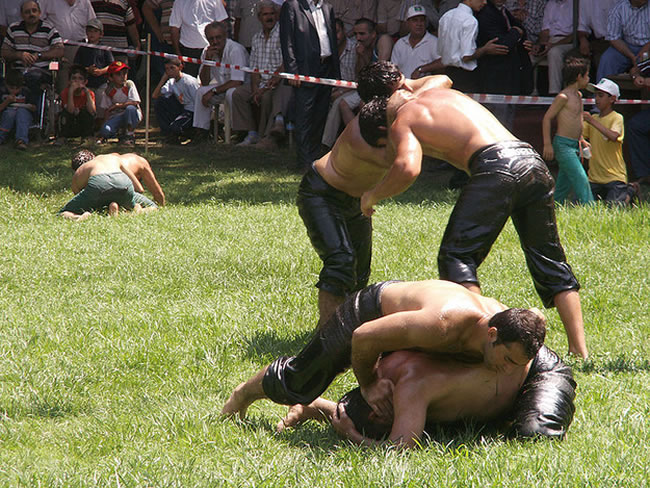 18. Kirpinar Oil Wrestling Tournament  Erdine, Turkey. Strong men wrestling while covered in oil. There is literally nothing else to say.