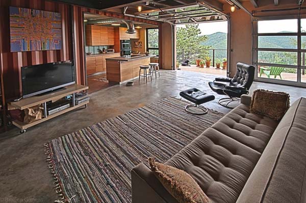This open concept was taken a step further with a sliding garage door