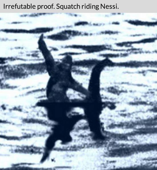 loch ness monster and bigfoot - Irrefutable proof. Squatch riding Nessi.