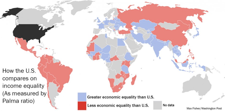mongolia visa - How the U.S. compares on income equality As measured by Palma ratio Greater economic equality than U.S. Less economic equality than U.S. No data Max FisherWashington Post