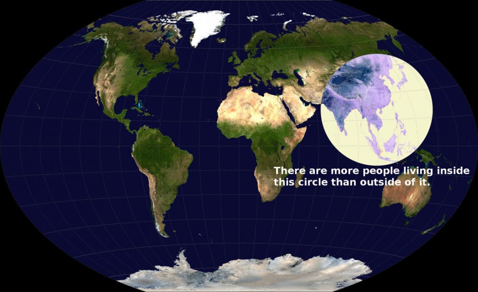 world population circle - There are more people living inside this circle than outside of it.