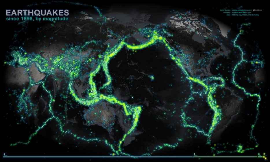 earthquakes since 1898 - Earthquakes since 1898, by magnitude John Nelsomwo n s.com do magery Visible Earth Nasa.gov data Nced G Unos, Uc Berkeley