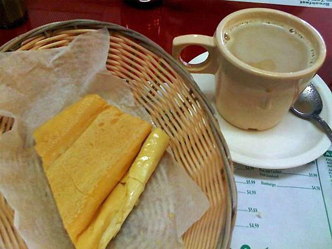 Cuba: Looks so good. You're supposed to dip the bread into the sweetened coffee.