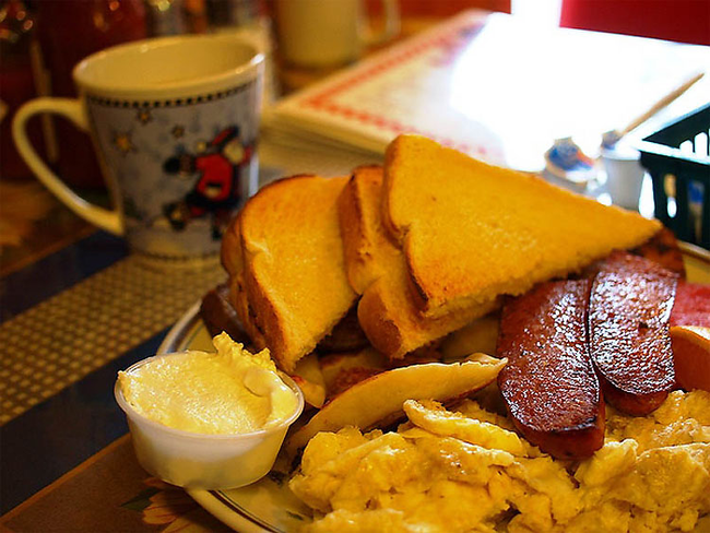 Canada: Perogies with toast and sausages. Yes please.