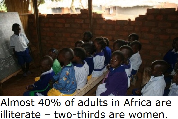 two facts about africa - Almost 40% of adults in Africa are illiterate twothirds are women.