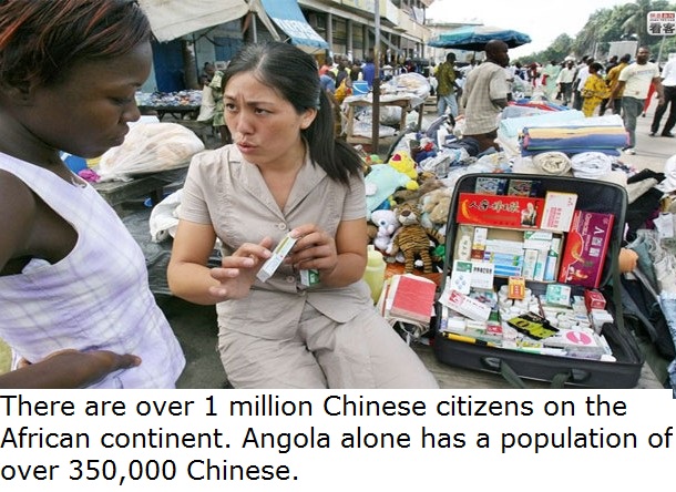 Africa - Iv. There are over 1 million Chinese citizens on the African continent. Angola alone has a population of over 350,000 Chinese.