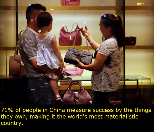 materialistic chinese - Ebw 71% of people in China measure success by the things they own, making it the world's most materialistic country.